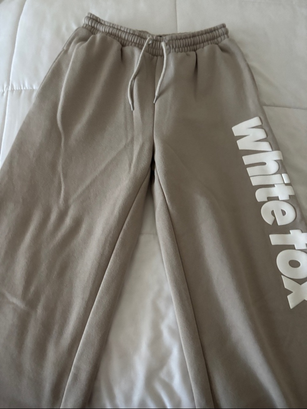 White Fox Boutique Taupe Track Joggers with White Logo
